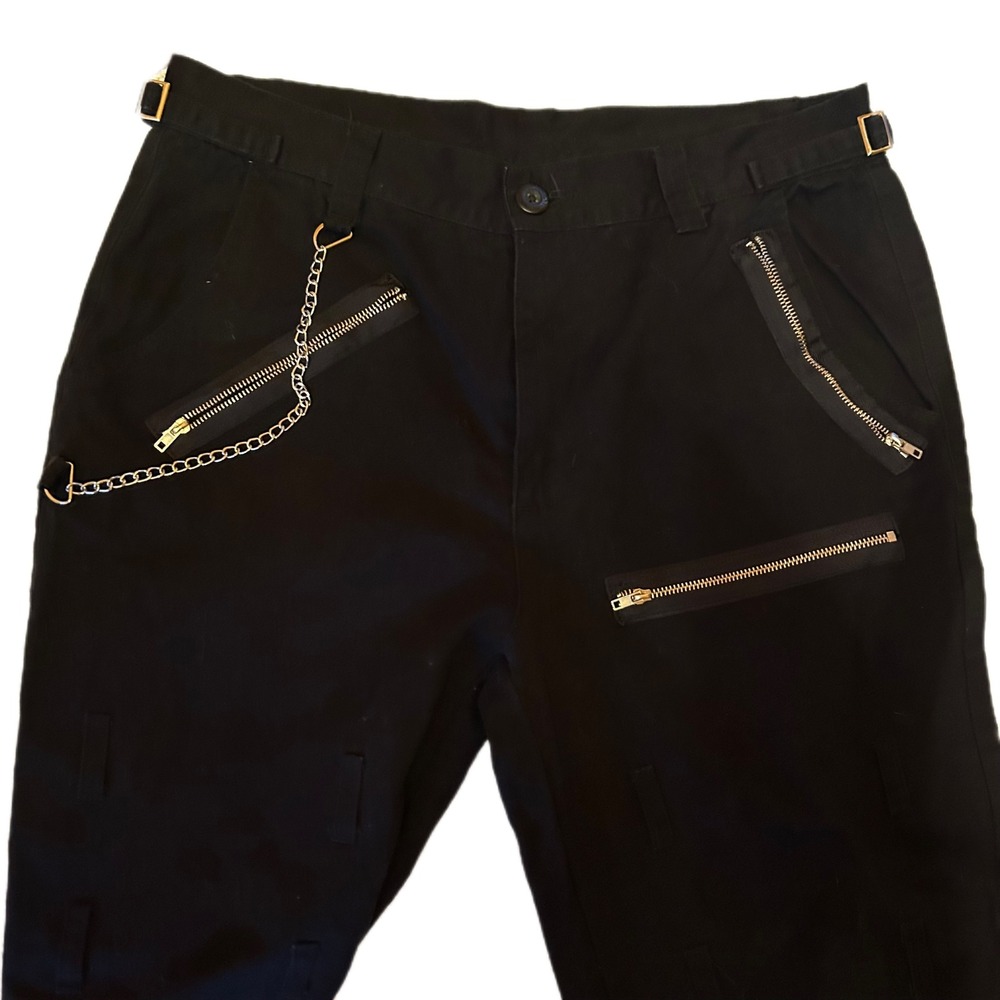 Black Cargo‎ Pants Chain Zippers Buckles Goth Alternative Women's Size 34